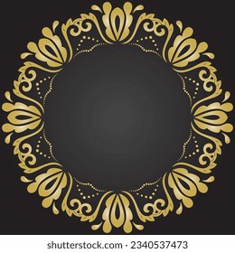 Oriental black and golden round vector ornament with arabesques and floral elements. Traditional classic ornament. Vintage pattern with arabesques