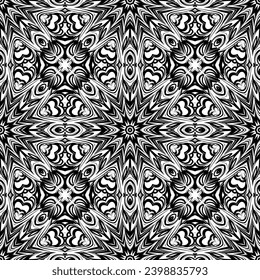 Modalidades orientales en blanco y negro con elementos adamascados, arabescos y florales. Ornamento abstracto sin inconvenientes.