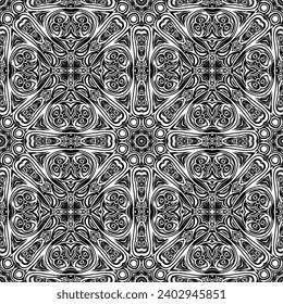 Oriental black and white pattern with damask, arabesque and floral elements. Seamless abstract ornament.
