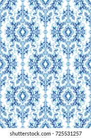 El adorno floral azul oriental. Plantilla para alfombras, textiles y cualquier superficie. Patrón vectorial transparente en un fondo blanco.