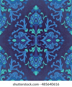 Oriental blue ornament. Template for carpet, textile, wallpaper. Seamless floral pattern.