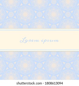 Oriental blue yellow mandala pattern background card with space for text