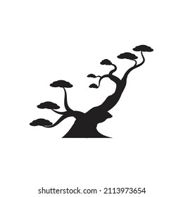 Oriental Bonsai Art, Japanese Mini Small Plant Tree on Pot Silhouette logo design vector