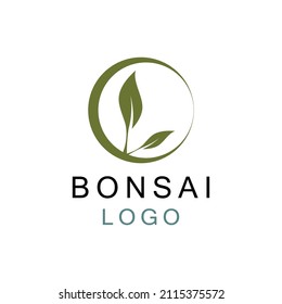 Oriental Bonsai Art, Japanese Mini Small Plant Tree on Pot Silhouette logo design vector