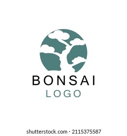 Oriental Bonsai Art, Japanese Mini Small Plant Tree on Pot Silhouette logo design vector
