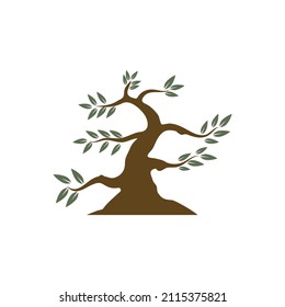 Oriental Bonsai Art, Japanese Mini Small Plant Tree on Pot Silhouette logo design vector
