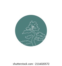 Oriental Bonsai Art, Japanese Mini Small Plant Tree on Pot Silhouette logo design vector