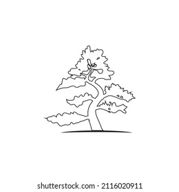 Oriental Bonsai Art, Japanese Mini Small Plant Tree on Pot Silhouette logo design vector