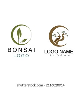 Oriental Bonsai Art, Japanese Mini Small Plant Tree on Pot Silhouette logo design vector