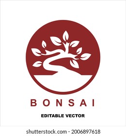 Oriental Bonsai Art Tree, Japanese Small Plant Tree on Pot Silhouette logo design vector.