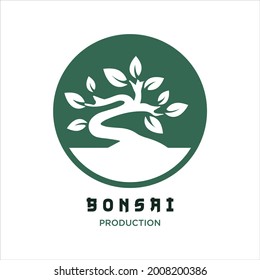 Oriental Bonsai Art Tree, Japanese Small Plant Tree Silhouette logo design vector.