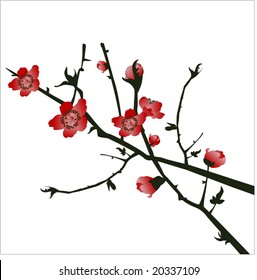 oriental branches with blossoms and buds (layered)