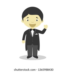 Oriental bridegroom wearing a black tuxedo in cartoon style Vector Illustration