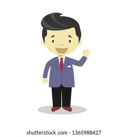 Oriental bridegroom wearing a suit in cartoon style Vector Illustration