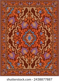 Diseño de alfombra vectorial marrón oriental. Patrón vintage floral con marco. Plantilla ornamental para textil, alfombra, tapiz.