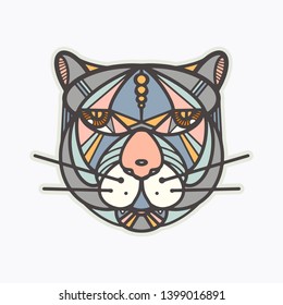 Oriental cat face. Perfect print for fabric, t-shirt, poster, greeting cards, invitations, tattoo etc. Vector illustration