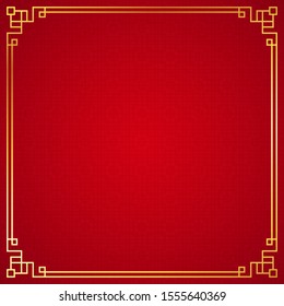 Oriental chinese border ornament on red background, vector illustration