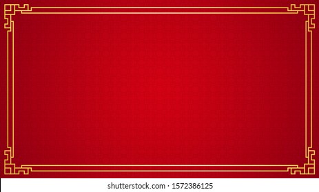 Oriental chinese border ornament on red background, vector illustration