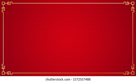Oriental chinese border ornament on red background, vector illustration