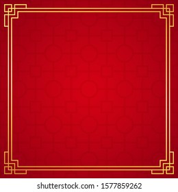 Oriental chinese border ornament on red background, vector illustration