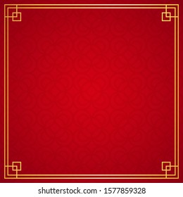 Oriental chinese border ornament on red background, vector illustration