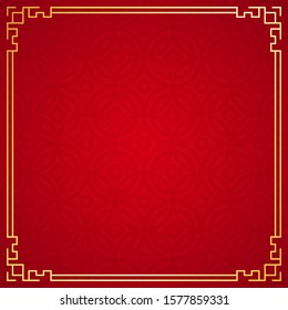 Oriental chinese border ornament on red background, vector illustration