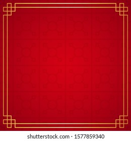 Oriental chinese border ornament on red background, vector illustration