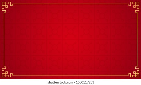 Oriental chinese border ornament on red background, vector illustration