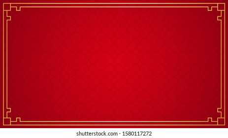 Oriental chinese border ornament on red background, vector illustration