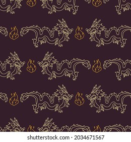 Oriental Chinese dragon digital art pattern. Vector traditional mythical beast illustration graphic. Reptile print for wallpaper or decorative textile. 