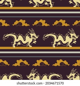 Oriental Chinese dragon digital art pattern. Vector traditional mythical beast illustration graphic. Reptile print for wallpaper or decorative textile. 