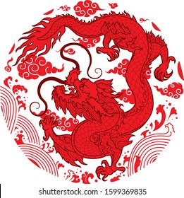 oriental chinese dragon outline on background illustrator vector