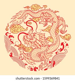 oriental chinese dragon outline on background illustrator vector