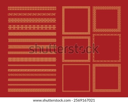 Oriental chinese frame border seamless ornament decoration vector collection set