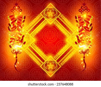 Oriental Chinese Frame with Fire Crackers Vector Design 