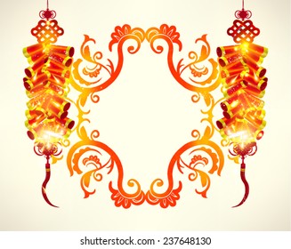 Oriental Chinese Frame with Fire Crackers Vector Design 
