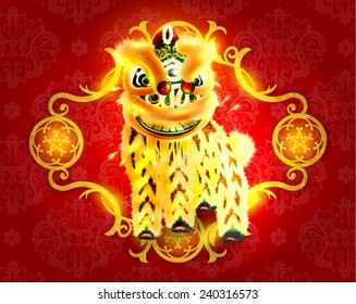 Oriental Chinese Frame with Lion Dance Vector Design