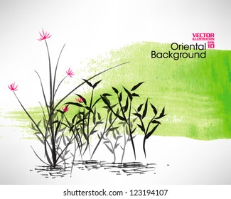 Oriental Chinese Ink Painting Vector Design