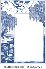 oriental chinese japanese inking sketch frame and border illustration