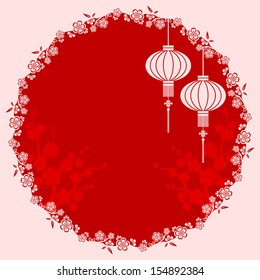 Oriental Chinese Lantern cherry blossom background