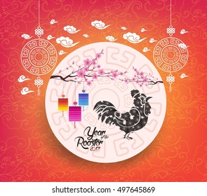 Oriental Chinese New Year 2017 blossom and lantern background