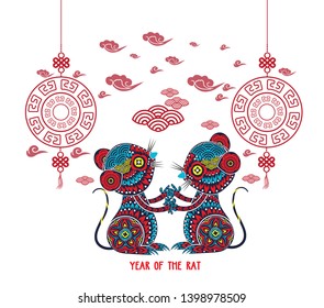 Oriental Chinese New Year 2020 cloud background. Year of the rat