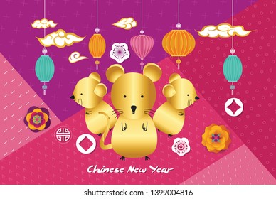 Oriental Chinese New Year 2020 pattern background. Year of the rat