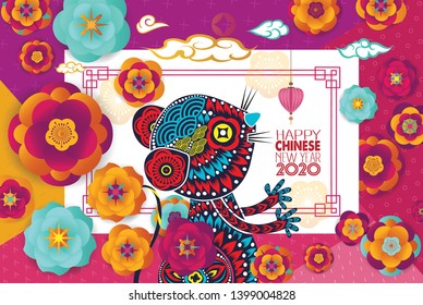 Oriental Chinese New Year 2020 pattern background. Year of the rat