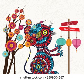 Oriental Chinese New Year 2020 pattern background. Year of the rat