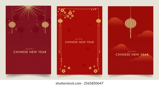 Oriental Chinese new year background. Flat design Vector illustration for cover, card, poster, banner