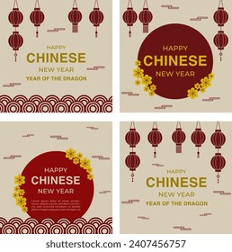 Oriental chinese new year banner template set for social media post