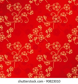 Oriental Chinese New Year Cherry Blossom Seamless Pattern Background