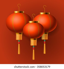 Oriental Chinese New Year elements, Chinese lantern, vector illustration.