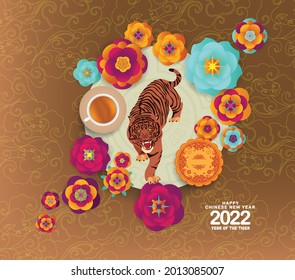 Oriental Chinese New Year pattern background. Year of the Tiger. Happy chinese new year 2022, year of the tiger